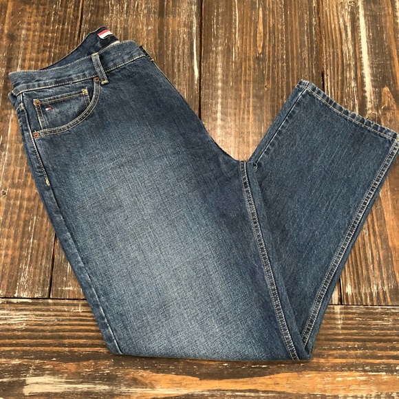 TOMMY HILFIGER Classic Straight Mens 36x30 Vintage Denim Blue Jeans Fast Ship - Picture 7 of 8